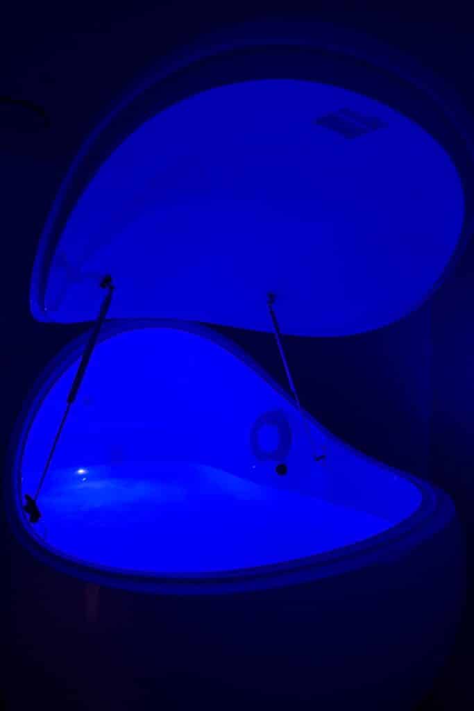 Blue LED light therapy room at Beyond Rest floatation center