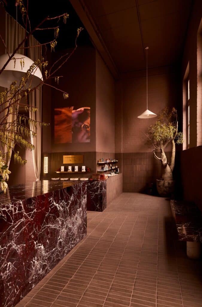 Wooden sauna room with ambient lighting at Sense of Self spa Melbourne