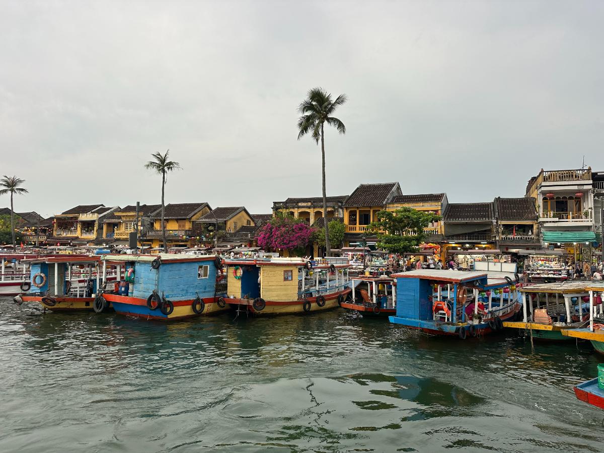 Hoi An old town waterfront seen from the Namia river cruise, Vietnam