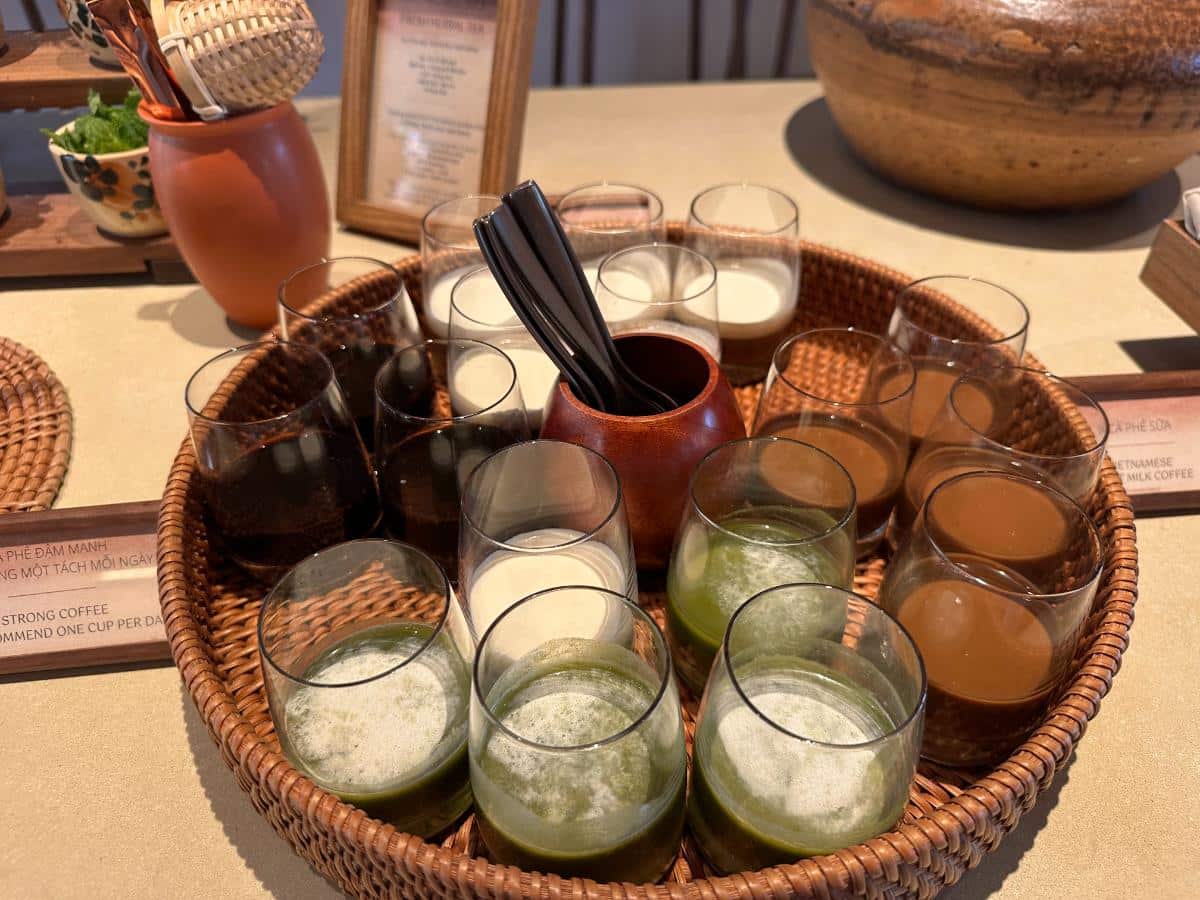 Breakfast condiments and ferments in glass jars at The Merchant, Namia River Retreat, Hoi An, Vietnam
