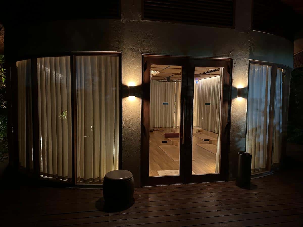 Curved curtain partition changing rooms in the spa, Namia River Retreat, Hoi An, Vietnam